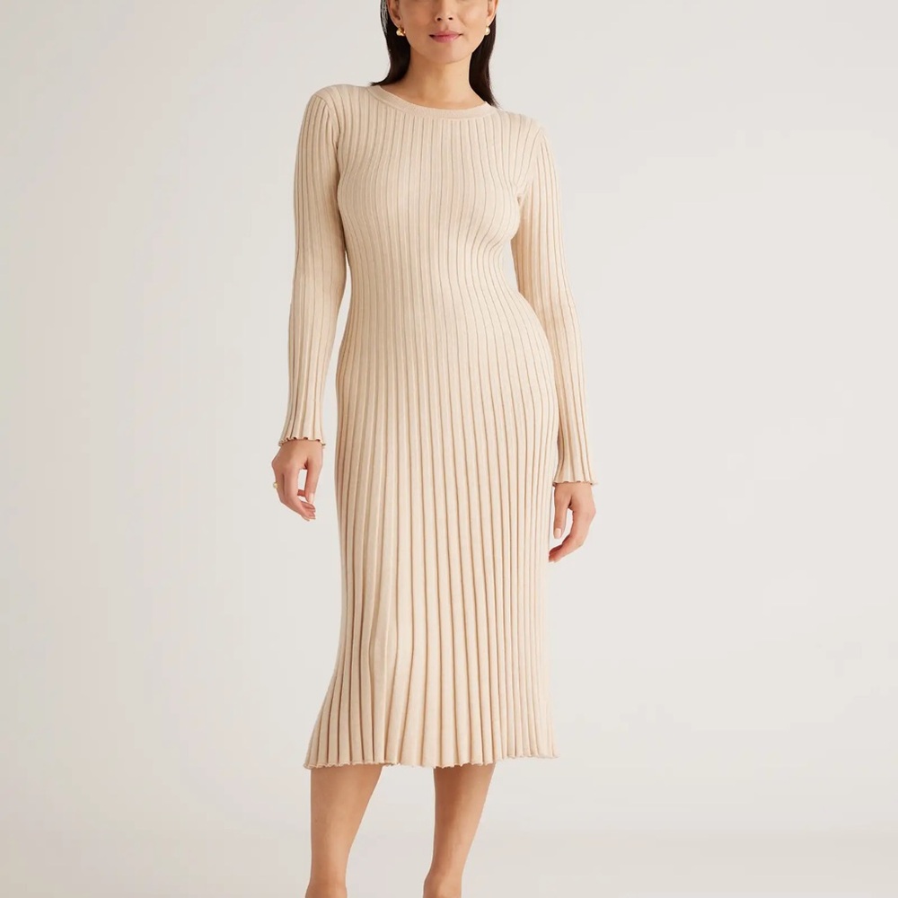 Quince cotton cashmere Long Sleeve Ribbed Dress